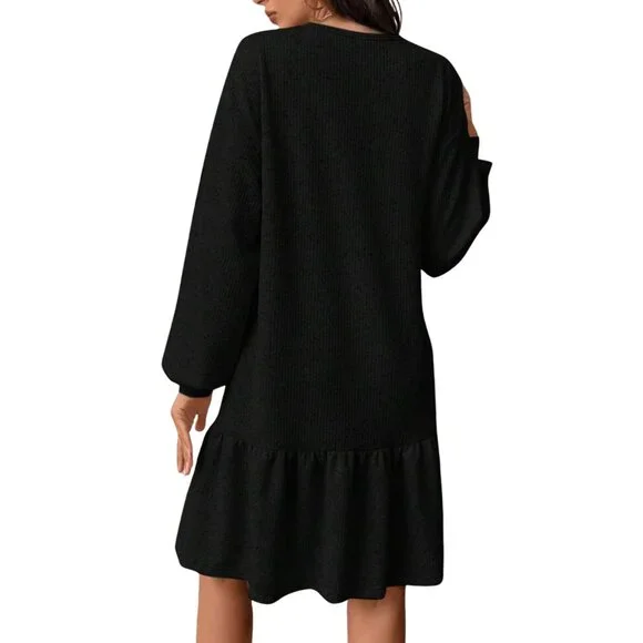 Nine West Black Long Sleeve Sweatshirt Dress with Ruffle - Size Large - Picture 3 of 10